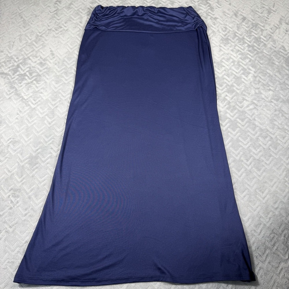 24Seven Comfort Apparel Foldover Maxi Skirt Navy Blue Size XL New with Tags